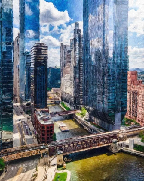 Real Målning Moderna Konstnärliga Konstverk Chicago Usa Ritning Olja Centrum — Stockfoto