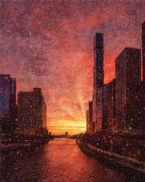 Real Painting Modern Artistic Artwork Chicago Usa Drawing Oil City — ストック写真