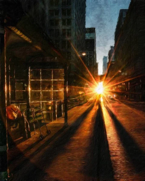 Gerçek resim modern sanatsal sanat eserleri Şikago ABD Petrol Şehri gökdelenleri ve mimarisinde çizim, Amerika şehir merkezine seyahat, tuval veya kağıt poster için duvar resimleri, turizm üretim tasarımı