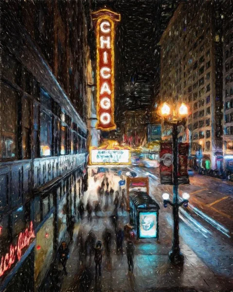 本物の絵画現代美術作品シカゴアメリカは オイルシティセンターの高層ビルや建築物で描く アメリカ旅行ダウンタウン キャンバスや紙のポスターのための壁のアートプリント 観光制作デザイン — ストック写真