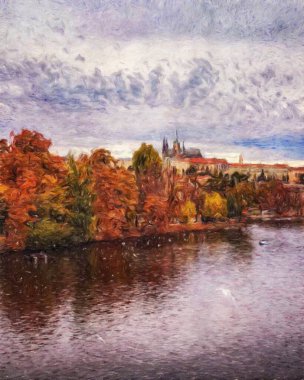 Prag 'da, petrol kenti merkezindeki klasik evler ve mimari, Avrupa seyahati, tuval veya kağıt poster için duvar resimleri, turizm üretim tasarımı