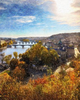 Prag 'da, petrol kenti merkezindeki klasik evler ve mimari, Avrupa seyahati, tuval veya kağıt poster için duvar resimleri, turizm üretim tasarımı