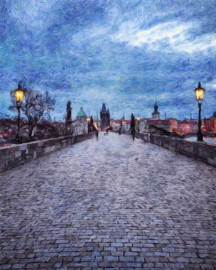 Prag 'da, petrol kenti merkezindeki klasik evler ve mimari, Avrupa seyahati, tuval veya kağıt poster için duvar resimleri, turizm üretim tasarımı