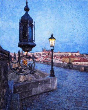 Prag 'da, petrol kenti merkezindeki klasik evler ve mimari, Avrupa seyahati, tuval veya kağıt poster için duvar resimleri, turizm üretim tasarımı