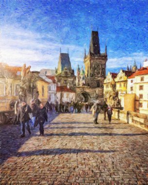 Prag 'da, petrol kenti merkezindeki klasik evler ve mimari, Avrupa seyahati, tuval veya kağıt poster için duvar resimleri, turizm üretim tasarımı