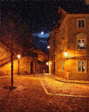 Prag 'da, petrol kenti merkezindeki klasik evler ve mimari, Avrupa seyahati, tuval veya kağıt poster için duvar resimleri, turizm üretim tasarımı