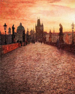 Prag 'da, petrol kenti merkezindeki klasik evler ve mimari, Avrupa seyahati, tuval veya kağıt poster için duvar resimleri, turizm üretim tasarımı