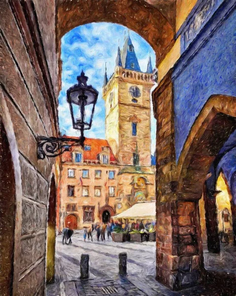 Pintura Real Arte Artístico Moderno Dibujo Praga Chequia Centro Ciudad — Foto de Stock