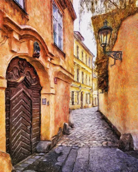 Pintura Real Arte Artístico Moderno Dibujo Praga Chequia Centro Ciudad — Foto de Stock