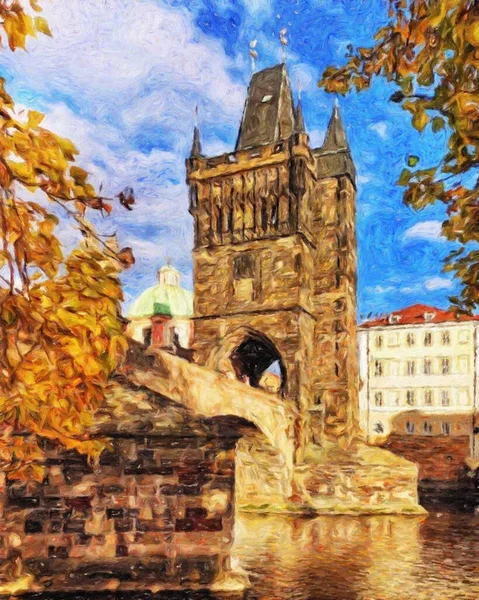 Pintura Real Arte Artístico Moderno Dibujo Praga Chequia Centro Ciudad — Foto de Stock