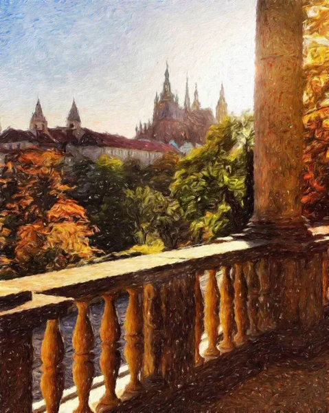 Prag 'da, petrol kenti merkezindeki klasik evler ve mimari, Avrupa seyahati, tuval veya kağıt poster için duvar resimleri, turizm üretim tasarımı