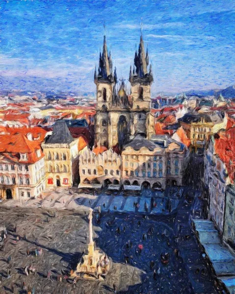 Peinture Véritable Art Moderne Prague Tchéquie Dessin Huile Centre Ville — Photo