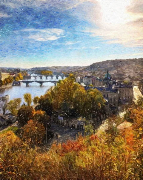 Pintura Real Arte Artístico Moderno Dibujo Praga Chequia Centro Ciudad — Foto de Stock