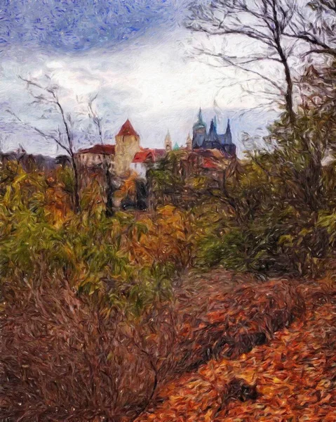 Pintura Real Arte Artístico Moderno Dibujo Praga Chequia Centro Ciudad — Foto de Stock