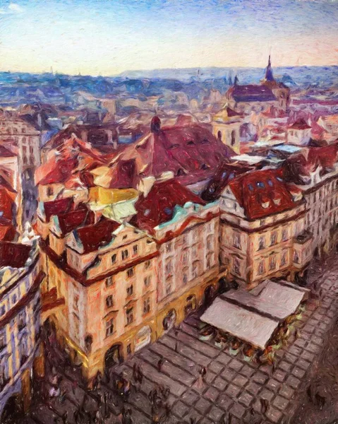 Prawdziwe Malarstwo Nowoczesne Dzieła Sztuki Praga Czechy Rysunek Centrum Miasta — Zdjęcie stockowe
