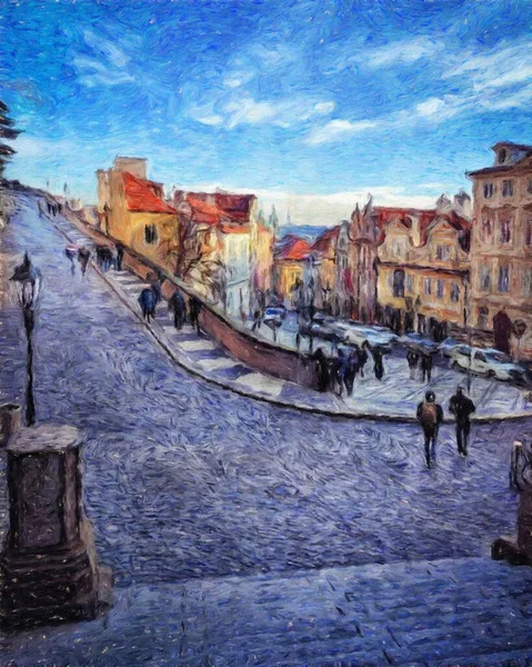 Pintura Real Arte Artístico Moderno Dibujo Praga Chequia Centro Ciudad — Foto de Stock