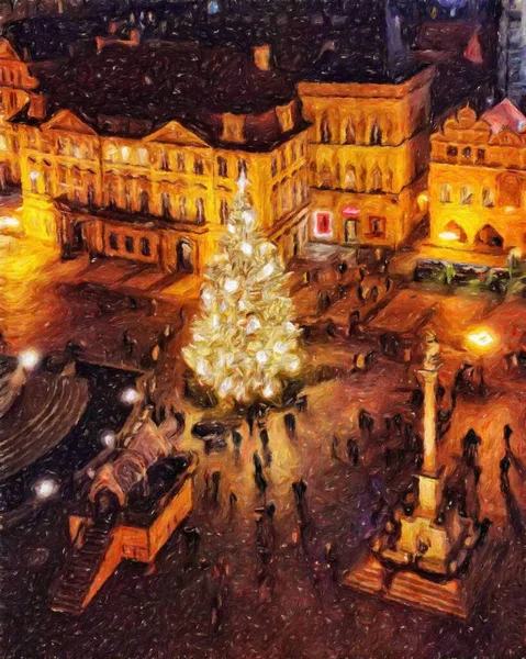 Prawdziwe Malarstwo Nowoczesne Dzieła Sztuki Praga Czechy Rysunek Centrum Miasta — Zdjęcie stockowe