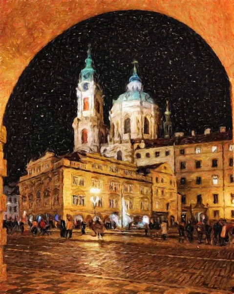 Prag 'da, petrol kenti merkezindeki klasik evler ve mimari, Avrupa seyahati, tuval veya kağıt poster için duvar resimleri, turizm üretim tasarımı