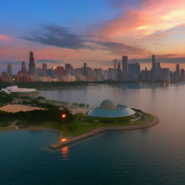 Chicago ABD şehir merkezi gökdelenleri ve mimarisi, Amerika şehir merkezine gidiyor, tuval veya kağıt poster için yağlı duvar resimleri çiziyor, turizm üretim tasarımı gerçek modern sanat eserleri