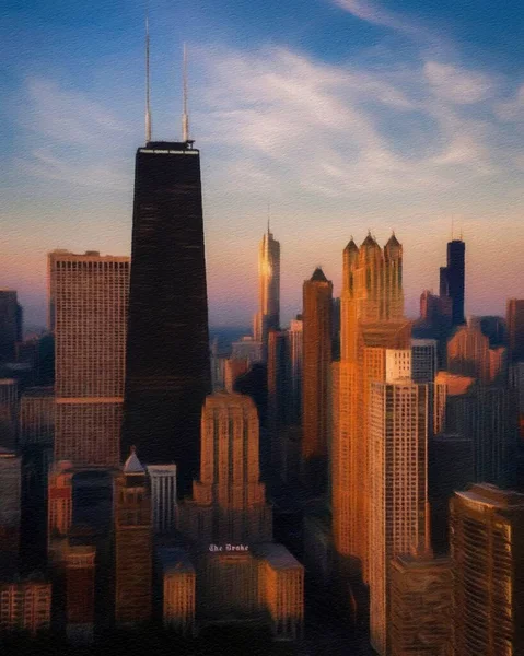 Chicago Centro Ciudad Rascacielos Arquitectura América Viaje Centro Ciudad Dibujo — Foto de Stock