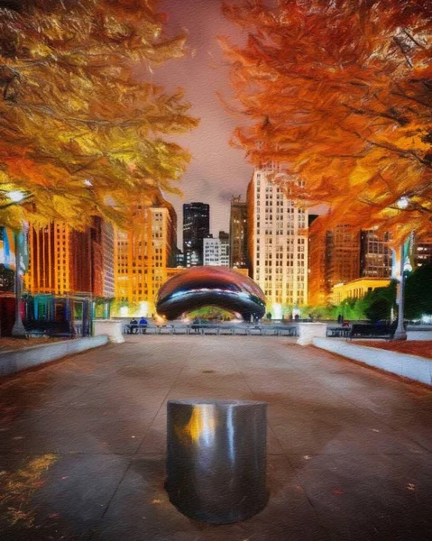 Chicago ABD şehir merkezi gökdelenleri ve mimarisi, Amerika şehir merkezine gidiyor, tuval veya kağıt poster için yağlı duvar resimleri çiziyor, turizm üretim tasarımı gerçek modern sanat eserleri