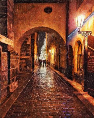 Prag Çek Cumhuriyeti Petrol Şehri 'nde eski evler ve mimari, Avrupa seyahati, tuval veya kağıt poster için duvar resimleri, turizm üretim tasarımı, gerçek modern sanat eserleri