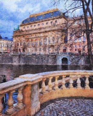 Prag Çek Cumhuriyeti Petrol Şehri 'nde eski evler ve mimari, Avrupa seyahati, tuval veya kağıt poster için duvar resimleri, turizm üretim tasarımı, gerçek modern sanat eserleri