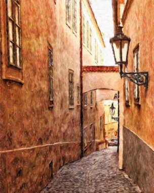 Prag Çek Cumhuriyeti Petrol Şehri 'nde eski evler ve mimari, Avrupa seyahati, tuval veya kağıt poster için duvar resimleri, turizm üretim tasarımı, gerçek modern sanat eserleri