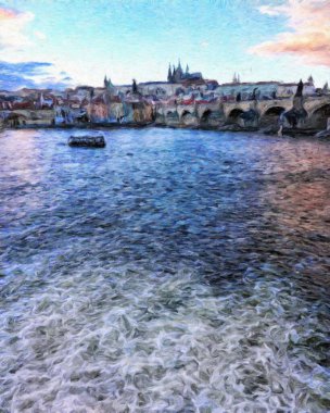 Prag Çek Cumhuriyeti Petrol Şehri 'nde eski evler ve mimari, Avrupa seyahati, tuval veya kağıt poster için duvar resimleri, turizm üretim tasarımı, gerçek modern sanat eserleri