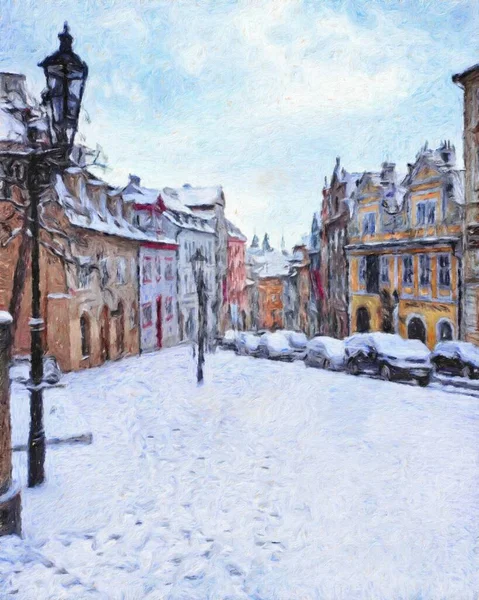 Prag Çek Cumhuriyeti Petrol Şehri 'nde eski evler ve mimari, Avrupa seyahati, tuval veya kağıt poster için duvar resimleri, turizm üretim tasarımı, gerçek modern sanat eserleri