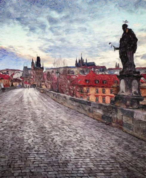 布拉格捷克在石油城市中心的绘画古董店和建筑 欧洲旅行 油画或纸制海报的墙面艺术印刷品 旅游产品设计 真正的现代绘画艺术艺术品 — 图库照片