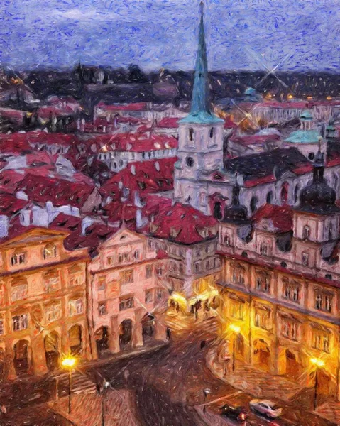 Празька Чехія Малює Олійних Центрах Вінтажні Будинки Архітектуру Подорожі Європи — стокове фото