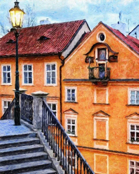 Прага Чехия Рисунок Центре Масляного Города Старинные Дома Архитектура Европа — стоковое фото