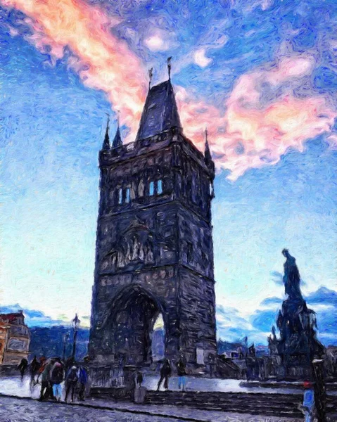 Prag Çek Cumhuriyeti Petrol Şehri 'nde eski evler ve mimari, Avrupa seyahati, tuval veya kağıt poster için duvar resimleri, turizm üretim tasarımı, gerçek modern sanat eserleri