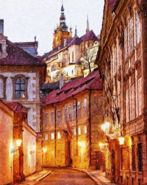 Prag Çek Cumhuriyeti Petrol Şehri 'nde eski evler ve mimari, Avrupa seyahati, tuval veya kağıt poster için duvar resimleri, turizm üretim tasarımı, gerçek modern sanat eserleri