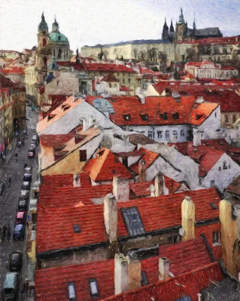 Prag Tschechien Zeichnung Stadtzentrum Vintage Häuser Und Architektur Europa Reise — Stockfoto