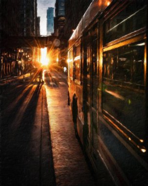 Chicago ABD şehir merkezi gökdelenleri ve mimarisi, Amerika şehir merkezine gidiyor, tuval veya kağıt poster için yağlı duvar resimleri çiziyor, turizm üretim tasarımı gerçek modern sanat eserleri