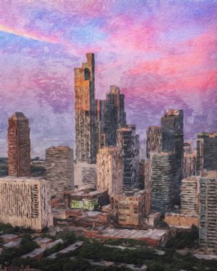 Chicago ABD şehir merkezi gökdelenleri ve mimarisi, Amerika şehir merkezine gidiyor, tuval veya kağıt poster için yağlı duvar resimleri çiziyor, turizm üretim tasarımı gerçek modern sanat eserleri