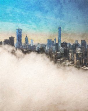 Chicago ABD şehir merkezi gökdelenleri ve mimarisi, Amerika şehir merkezine gidiyor, tuval veya kağıt poster için yağlı duvar resimleri çiziyor, turizm üretim tasarımı gerçek modern sanat eserleri