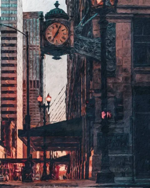 Chicago ABD şehir merkezi gökdelenleri ve mimarisi, Amerika şehir merkezine gidiyor, tuval veya kağıt poster için yağlı duvar resimleri çiziyor, turizm üretim tasarımı gerçek modern sanat eserleri