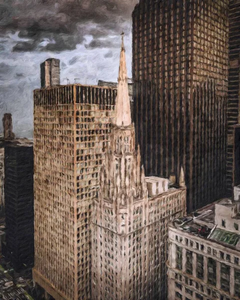 Chicago ABD şehir merkezi gökdelenleri ve mimarisi, Amerika şehir merkezine gidiyor, tuval veya kağıt poster için yağlı duvar resimleri çiziyor, turizm üretim tasarımı gerçek modern sanat eserleri