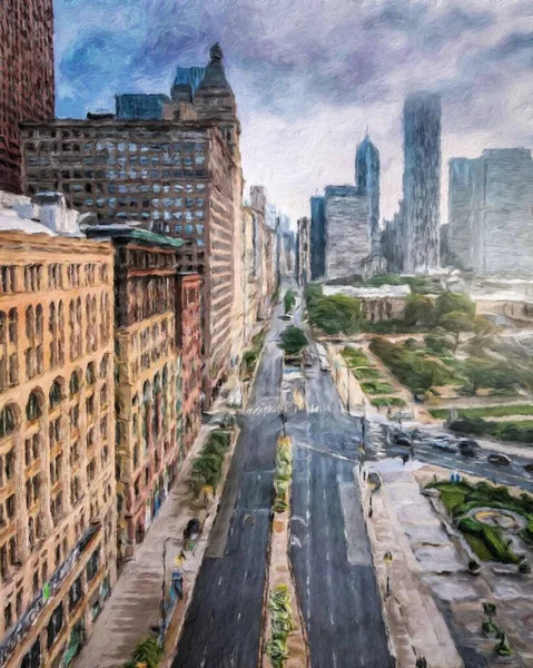 Chicago ABD şehir merkezi gökdelenleri ve mimarisi, Amerika şehir merkezine gidiyor, tuval veya kağıt poster için yağlı duvar resimleri çiziyor, turizm üretim tasarımı gerçek modern sanat eserleri