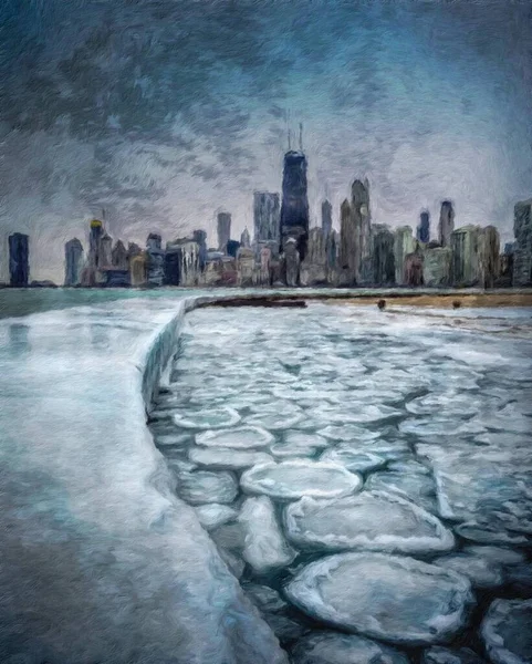 Chicago ABD şehir merkezi gökdelenleri ve mimarisi, Amerika şehir merkezine gidiyor, tuval veya kağıt poster için yağlı duvar resimleri çiziyor, turizm üretim tasarımı gerçek modern sanat eserleri