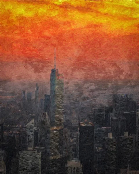 Chicago ABD şehir merkezi gökdelenleri ve mimarisi, Amerika şehir merkezine gidiyor, tuval veya kağıt poster için yağlı duvar resimleri çiziyor, turizm üretim tasarımı gerçek modern sanat eserleri