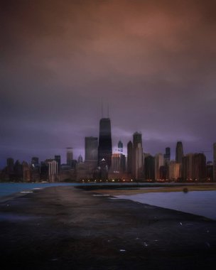Chicago ABD şehir merkezi gökdelenleri ve mimarisi, Amerika şehir merkezine gidiyor, tuval veya kağıt poster için yağlı duvar resimleri çiziyor, turizm üretim tasarımı gerçek modern sanat eserleri
