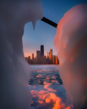 Chicago ABD şehir merkezi gökdelenleri ve mimarisi, Amerika şehir merkezine gidiyor, tuval veya kağıt poster için yağlı duvar resimleri çiziyor, turizm üretim tasarımı gerçek modern sanat eserleri