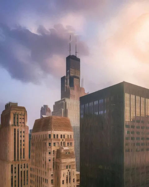 Chicago Abd Şehir Merkezi Gökdelenleri Mimarisi Amerika Şehir Merkezine Gidiyor — Stok fotoğraf