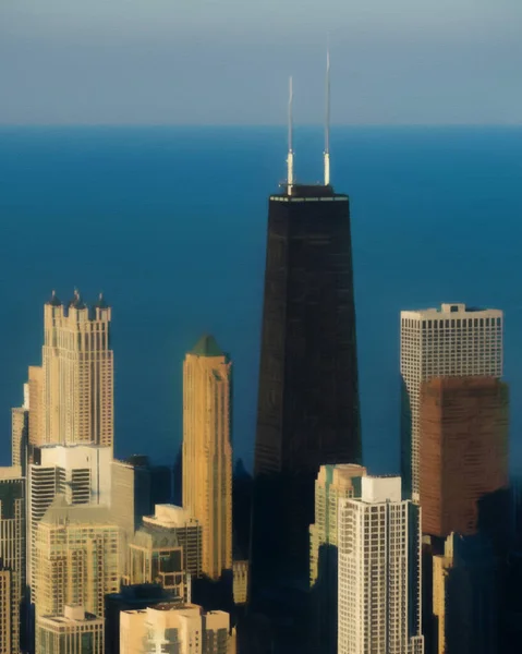 Chicago ABD şehir merkezi gökdelenleri ve mimarisi, Amerika şehir merkezine gidiyor, tuval veya kağıt poster için yağlı duvar resimleri çiziyor, turizm üretim tasarımı gerçek modern sanat eserleri