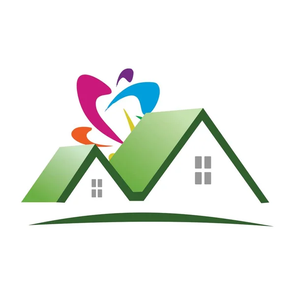 Gökkuşağı renkleriyle süslenmiş yeşil bir evin vektör çizimi