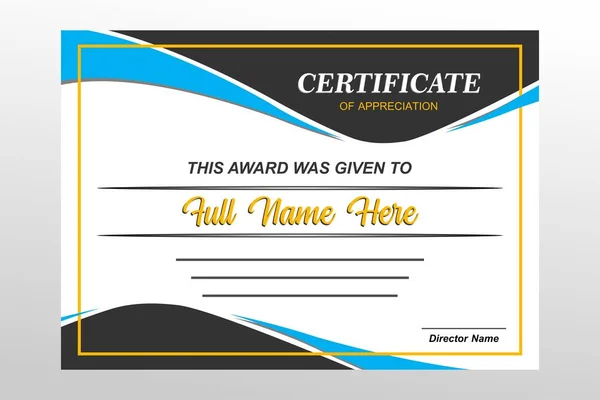 Şirket sembolleri ve diğerleri için uygun vektör konseptine sahip mavi ödül veya sertifika şablonu